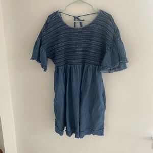 Anthropologie Blue Smocked Mini Dress
